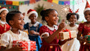Joyful children celebrating Christmas with gifts and sparklers