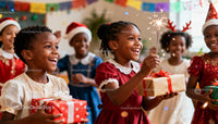 Joyful children celebrating Christmas with gifts and sparklers