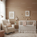 Neutral Nursery with Pink and Beige Decor Including Baby Crib and Armchair