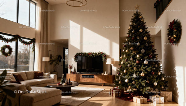 Bright Modern Living Room with Festive Christmas Decor
