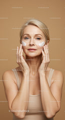 Elegant Mature Woman Applying Skincare Cream for Youthful Skin
