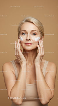 Elegant Mature Woman Applying Skincare Cream for Youthful Skin