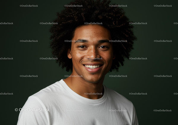 Smiling Young Man with Afro Hair and Bright Expression
