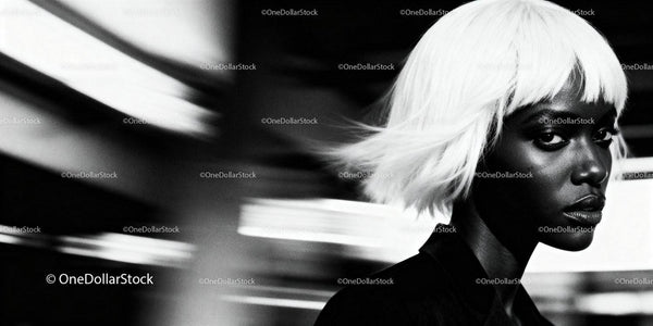 Portrait of woman with white hair in dynamic black and white