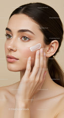 Elegant Woman Applying Face Cream for Flawless Skin