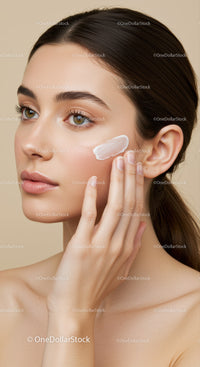 Elegant Woman Applying Face Cream for Flawless Skin