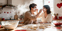 Couple Playfully Baking Heart-Shaped Cookies Together