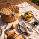 Cozy Picnic Setup with Fresh Fruit and Rustic Basket