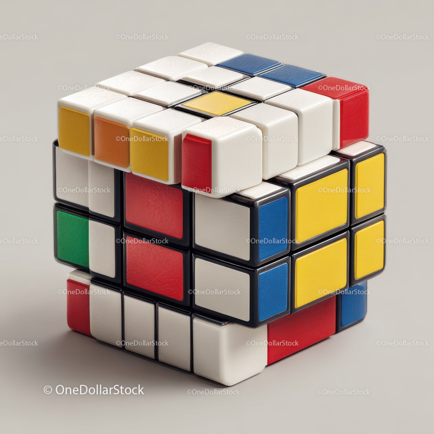 Colorful Rubik's Cube with Vibrant Red, Blue, Green, Yellow, and White Colors