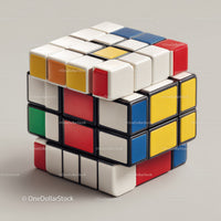 Colorful Rubik's Cube with Vibrant Red, Blue, Green, Yellow, and White Colors