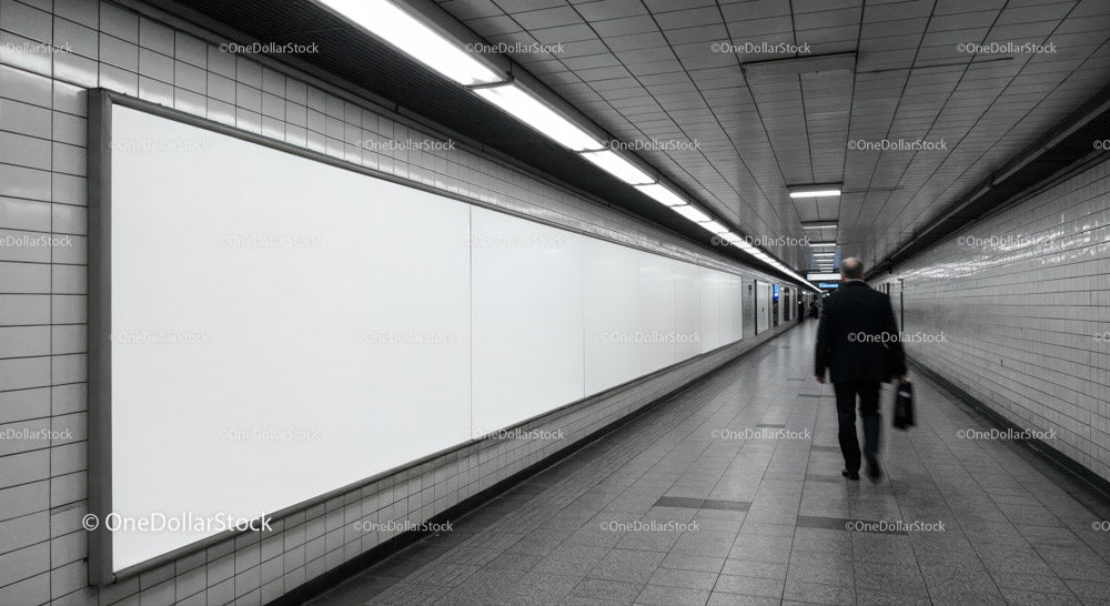 Minimalist Subway Tunnel with Tiled Walls and Modern Lighting
