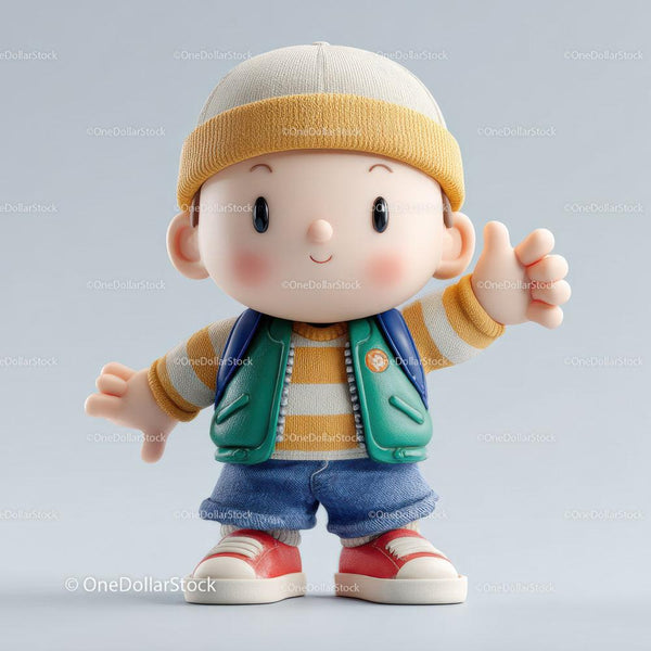 Cute Child Figure Wearing Cap And Colorful Clothes