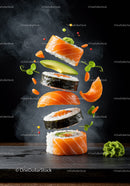 Floating Salmon Sushi with Fresh Avocado and Wasabi