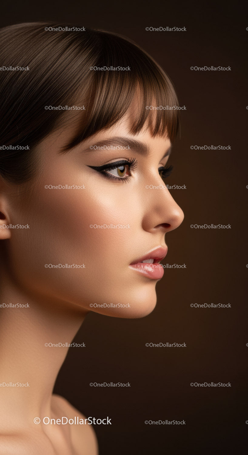 Elegant Female Portrait Highlighting Flawless Skin and Stylish Makeup