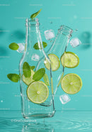 Refreshing Lime and Mint Splash in Glass Bottles