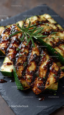 Grilled Zucchini Slices on Black Slate Plate with Char Marks