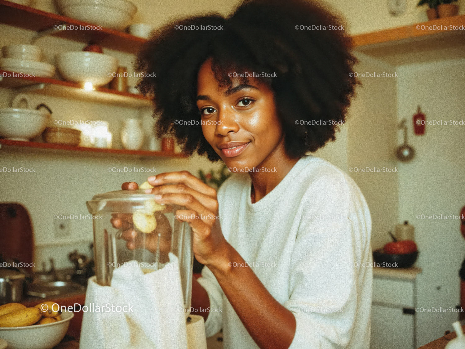 Young Woman Preparing Food in Cozy Kitchen with Joy