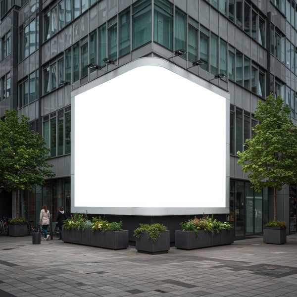 Blank billboard on modern office building corner JPG Mockup Image