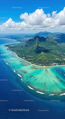 Lush Green Mountain Range and Turquoise Ocean View