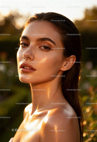 Glowing woman enjoying warm golden hour light