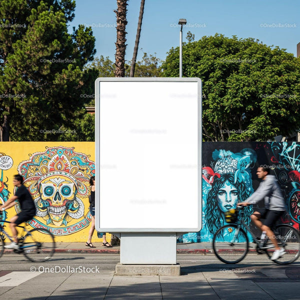 Blank street billboard with colorful urban graffiti art JPG Mockup Image