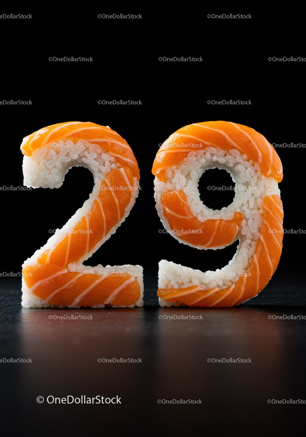 Creative sushi numbers twenty nine with salmon and rice