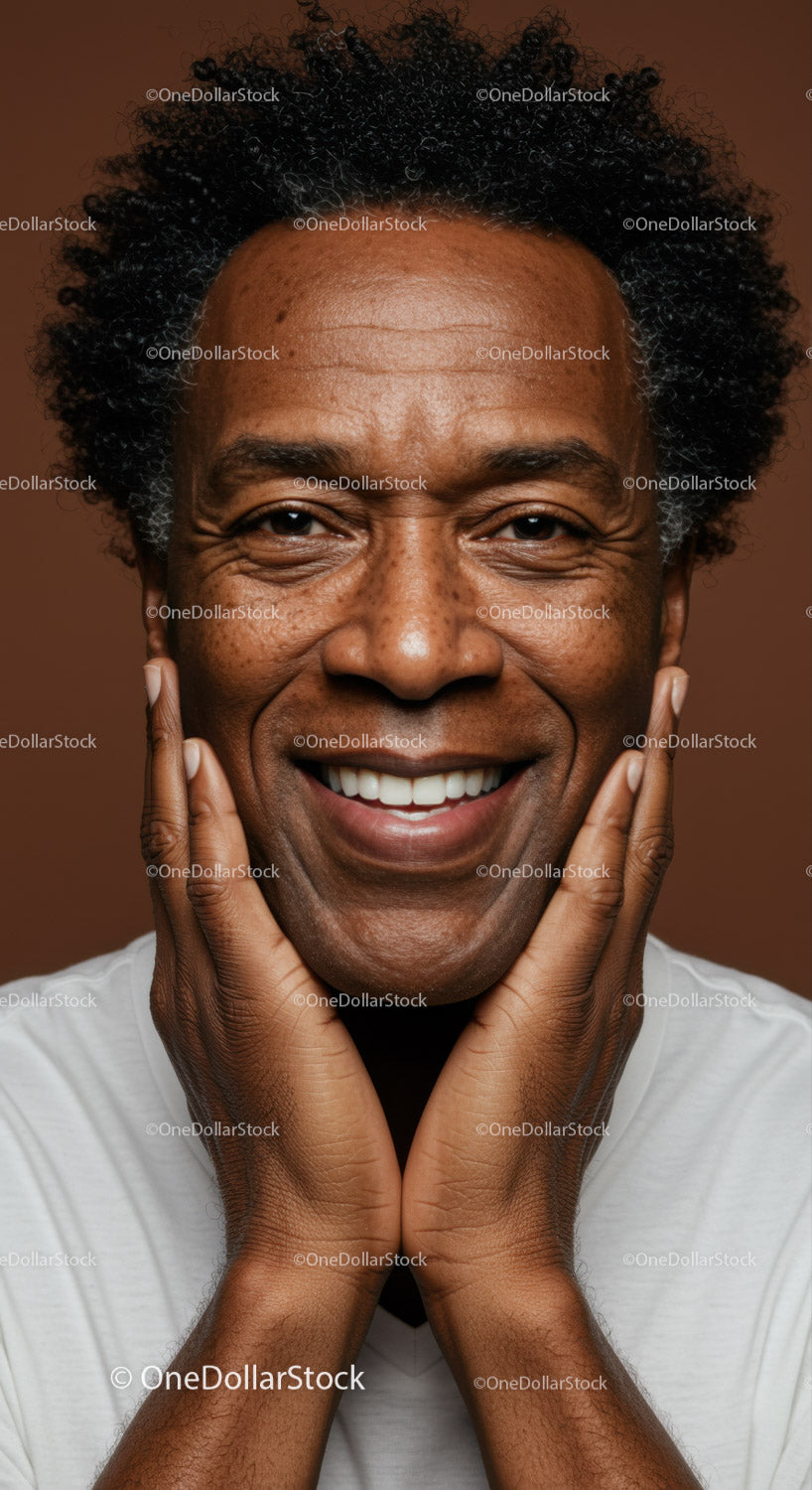 Smiling African American Man with Curly Hair Expressing Joy