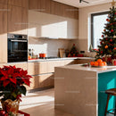 Modern Kitchen with Festive Christmas Decorations and Morning Light