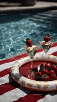 Strawberry Cocktail Glasses by Poolside for Refreshing Summer Moments