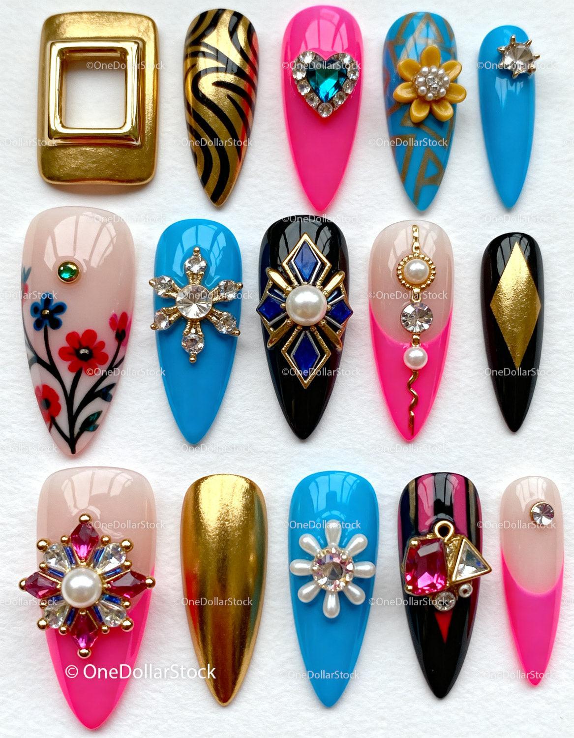 Set of Ornate Artificial Nails with Various Designs
