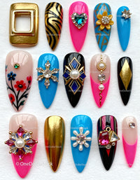 Set of Ornate Artificial Nails with Various Designs