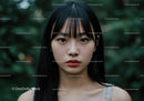 Portrait of Young Asian Woman with Bangs in Natural Outdoor Setting