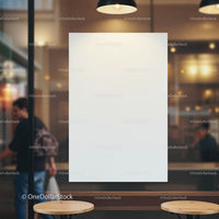 Blank white poster in cozy modern cafe interior