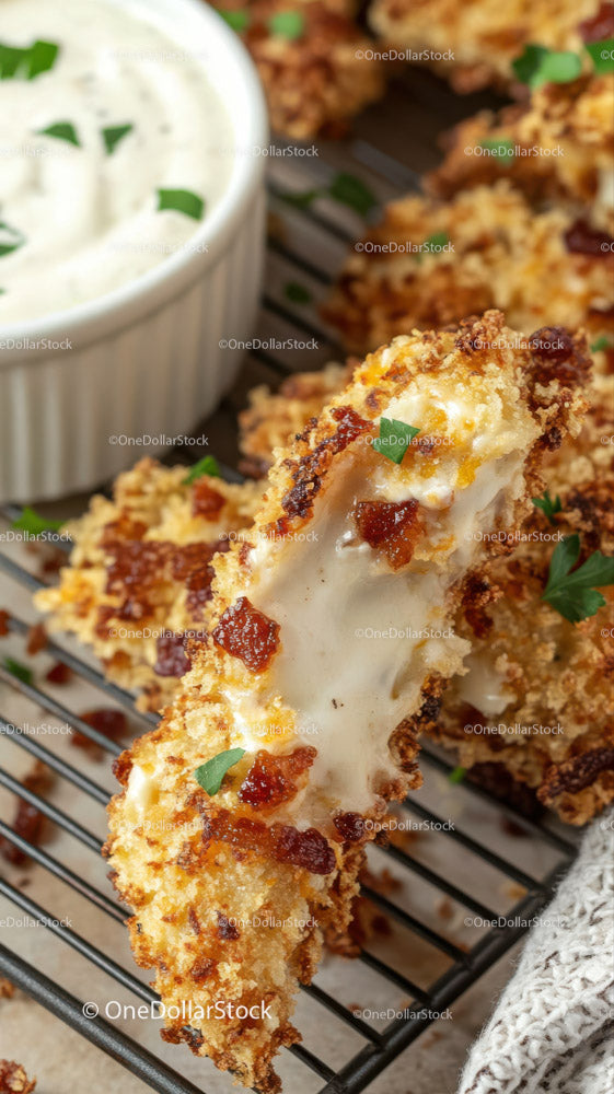 Crispy Fried Chicken Fillet with Herb Garnish on Wire Rack