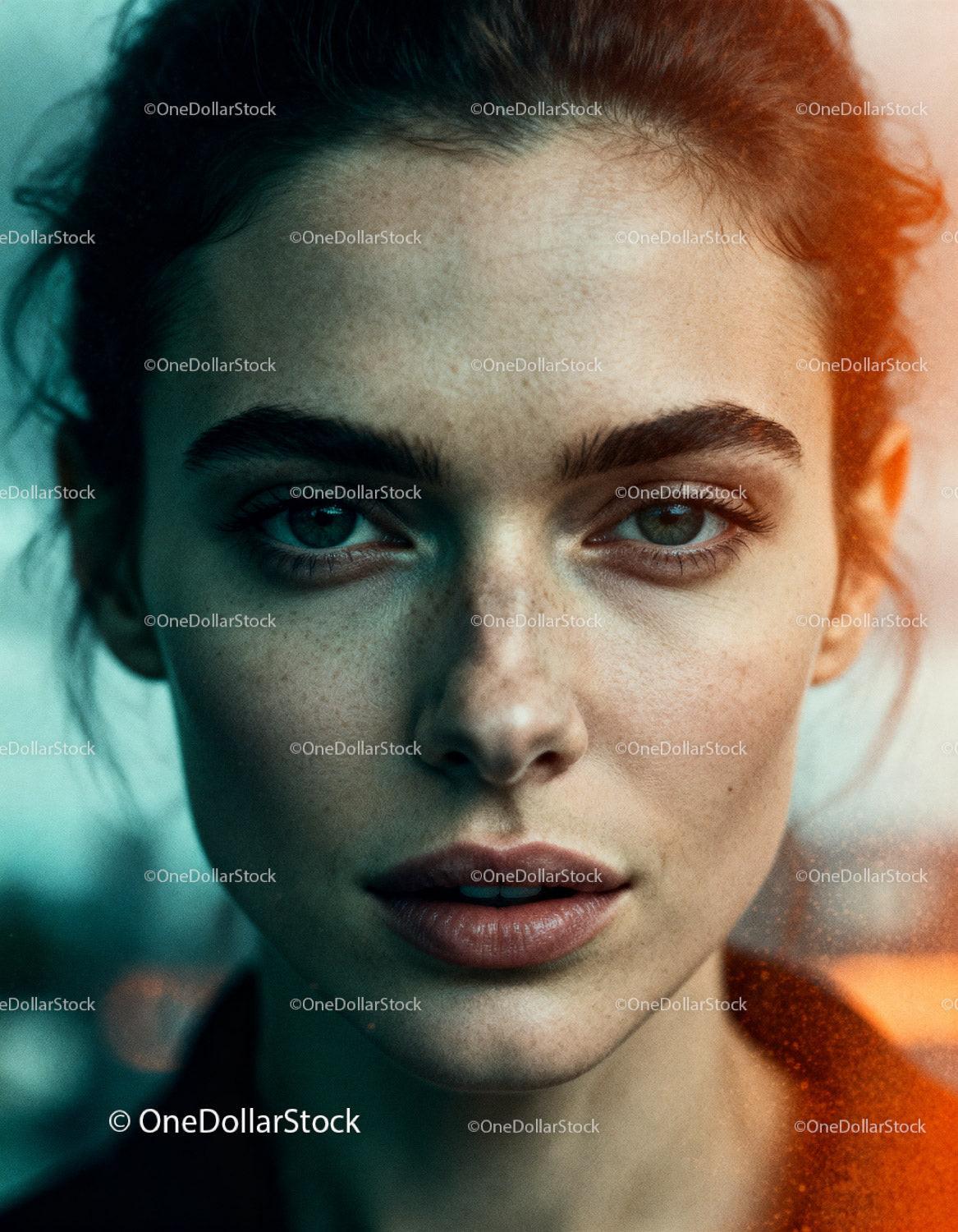 Close up portrait of confident young woman with natural skin