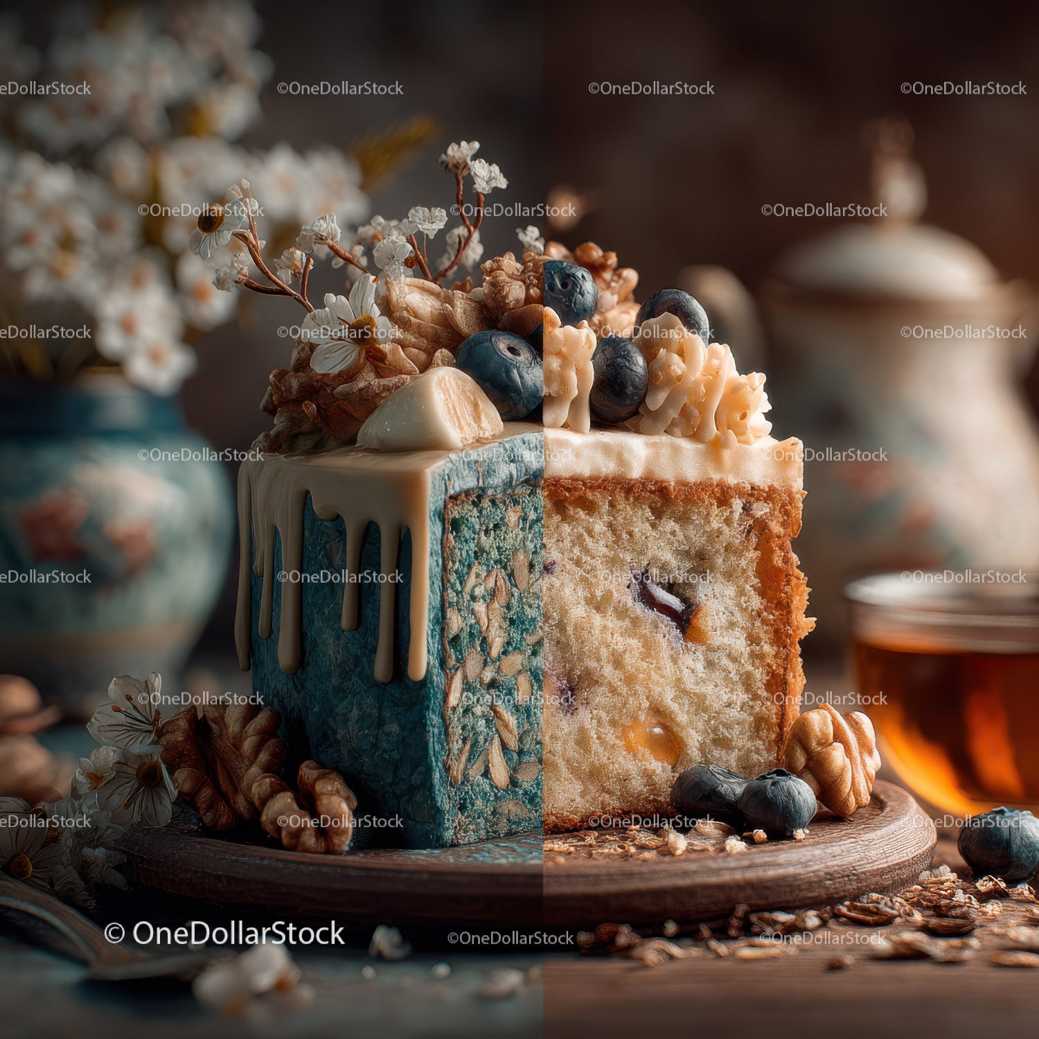 Elegant Blueberry and Walnut Layer Cake with White Chocolate Frosting