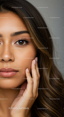 Close-Up Portrait of a Beautiful Woman with Brown Eyes and Wavy Hair