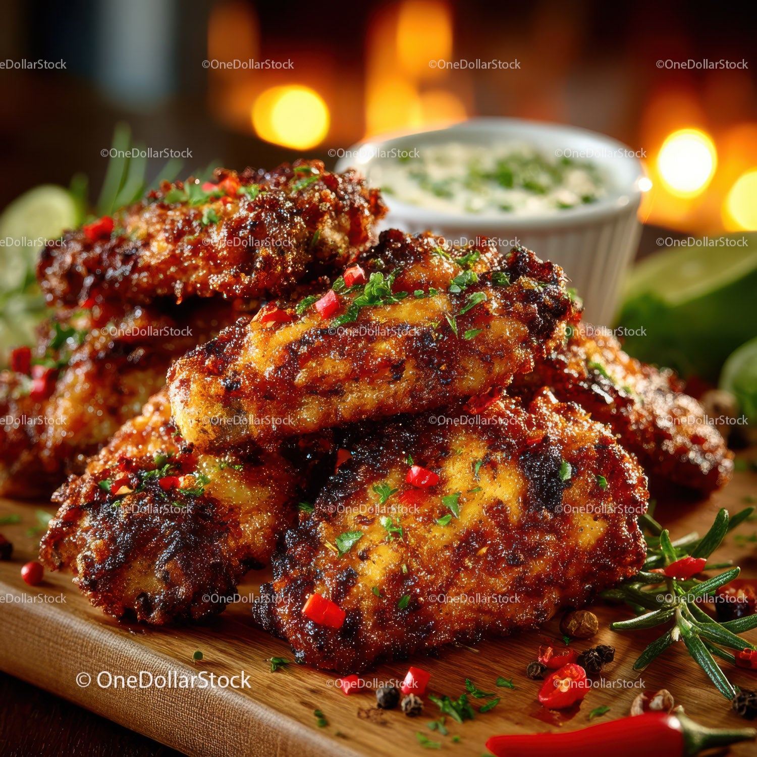 Crispy Chicken Wings with Spicy Glaze and Fresh Herbs