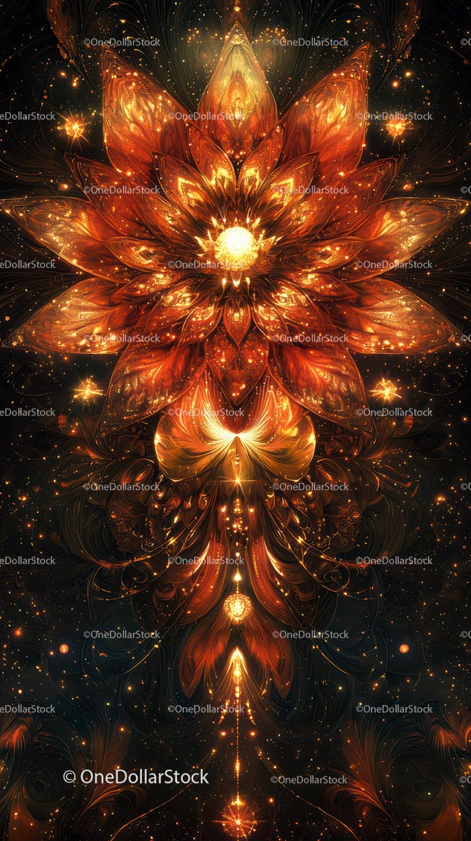 Vibrant Cosmic Flower with Fiery Fractal Glow