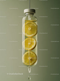 Lemon Slices in IV Drip Bottle for Hydration and Wellness
