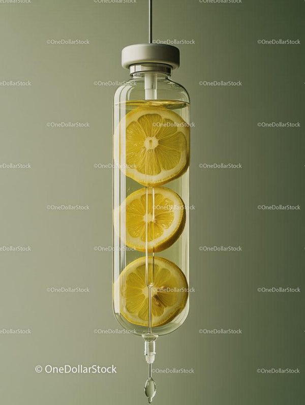 Lemon Slices in IV Drip Bottle for Hydration and Wellness
