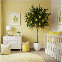 Indoor Lemon Tree in Bright Modern Nursery with Yellow Accents