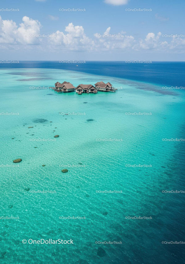 Tropical Overwater Bungalows Over Calm Turquoise Ocean