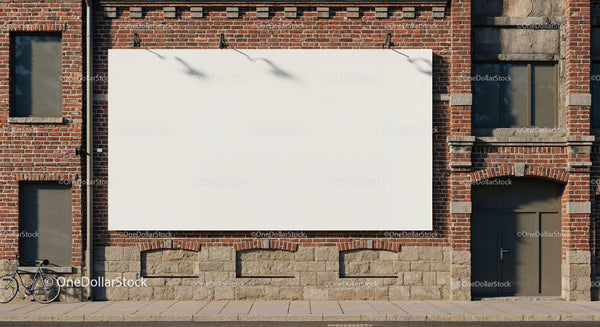 Empty white billboard on red brick building facade JPG Mockup Image