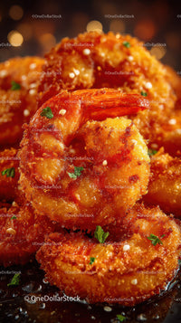 Crispy Fried Shrimp with Spicy Sauce and Fresh Herbs