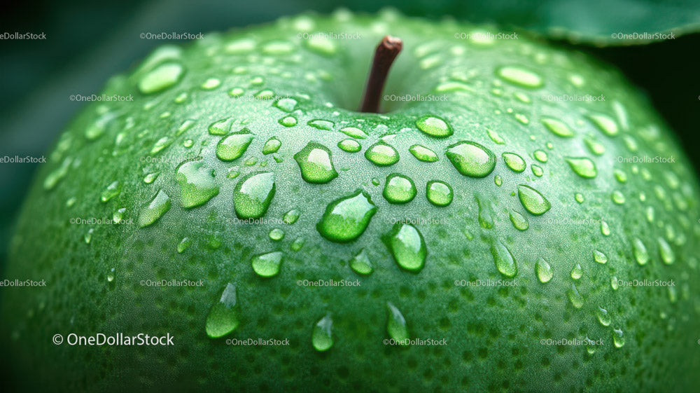 Close-up of Green Apple with Water Droplets and Vibrant Texture