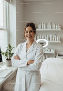Smiling Female Healthcare Professional in Modern Medical Clinic