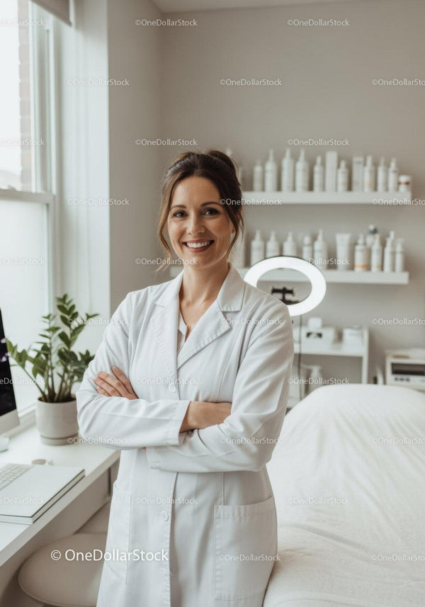 Smiling Female Healthcare Professional in Modern Medical Clinic