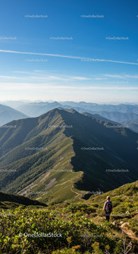 Scenic Mountain Range with Hiking Trail and Lush Green Hills