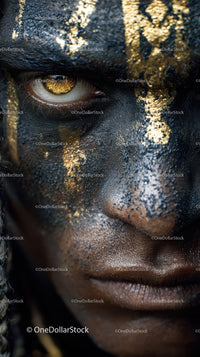 Close-up of An African Tribal Face with Gold Metallic Body Art